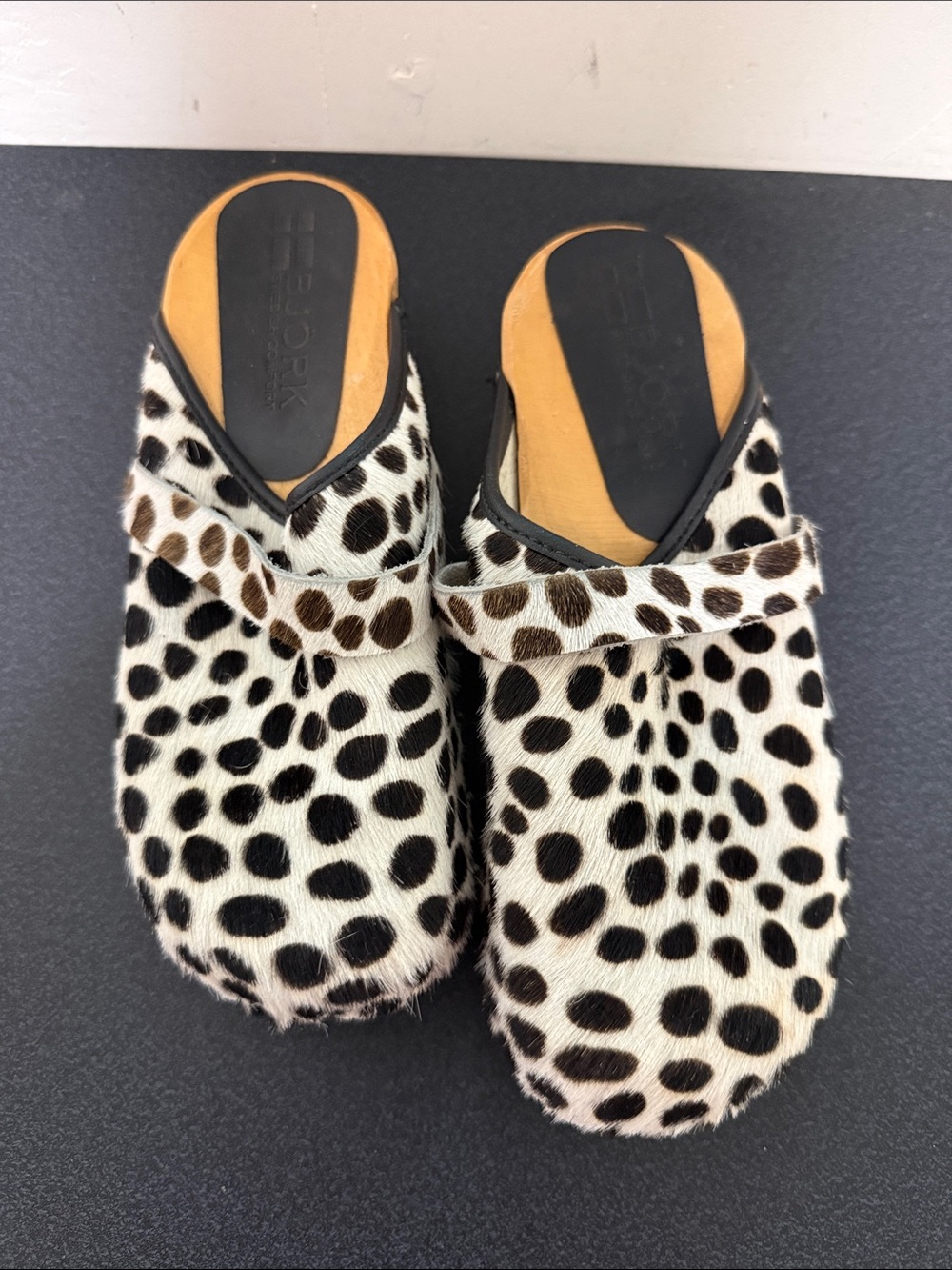 Bjork  Leopard Print Haircalf Mule - Black & White